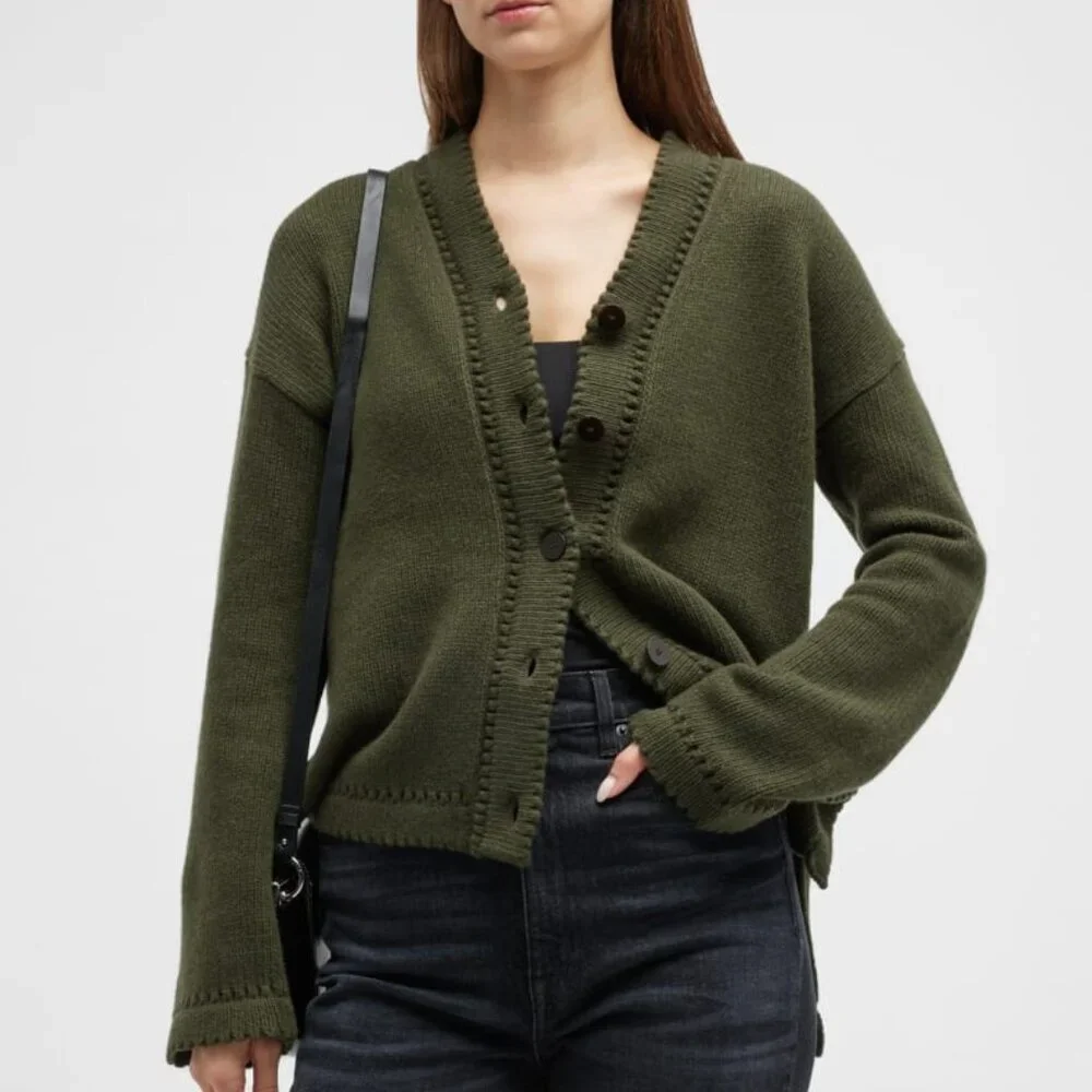 Theory Karenia Felted Wool And Cashmere Cardigan in Olive Green Size Small